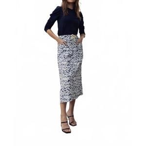 NEW MODIVEA drawstring midi skirt in white/blue